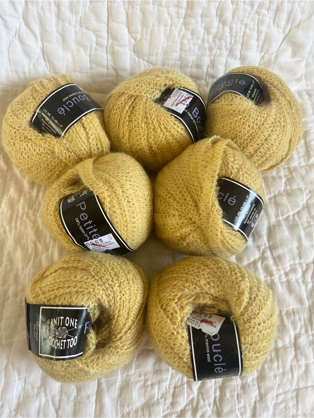 Knit One Crochet Too Petite Boucle Yarn Mohair Merino Wool Blend 418 Warm Yellow